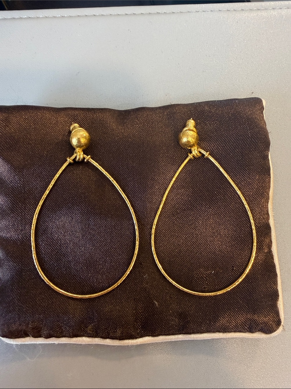 GURHAN 24K Handmade Hammered Gold Teardrop Hoop Earrings - Women Jewelry